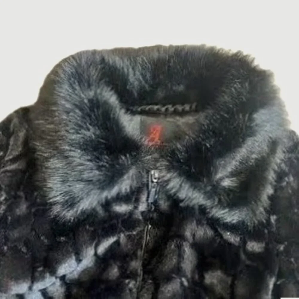 ADRIENNE LANDAU BLACK COLLARED FAUX FUR LONG SLEEVE JACKET COAT LG & XL NWT $275 - Picture 5 of 10